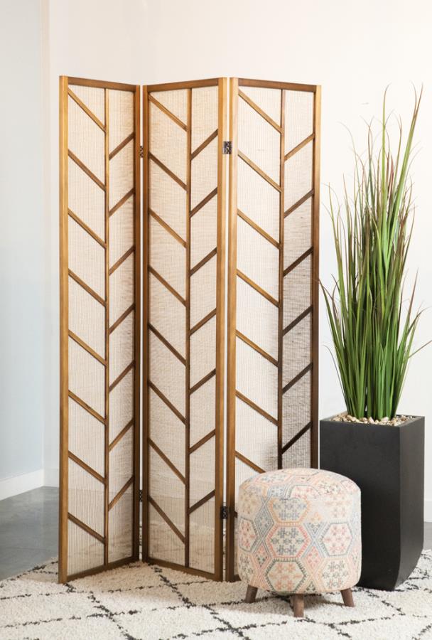 Foldable 3-Panel Screen Walnut and Linen