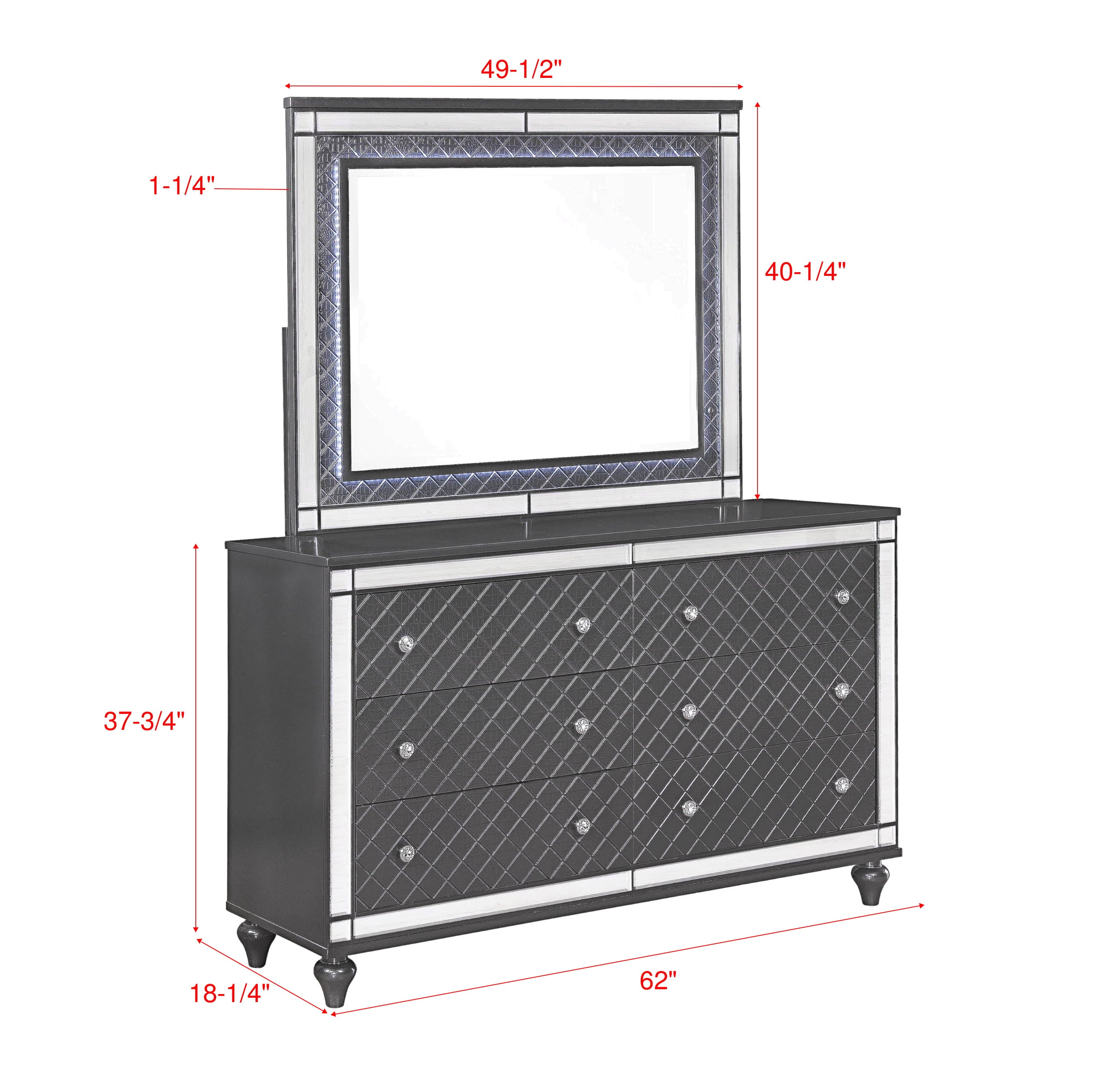 Refino Dark Gray LED Bedroom Dresser&Mirror