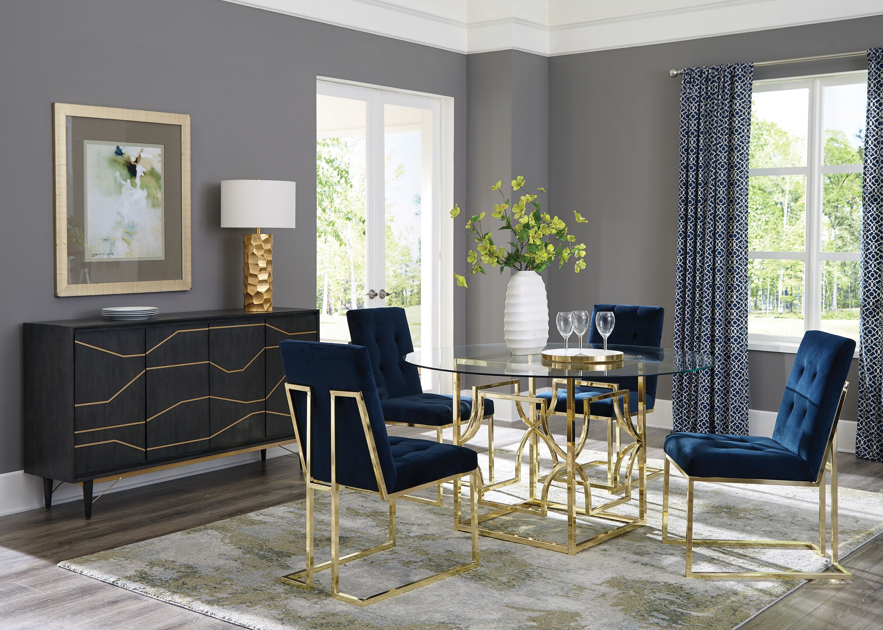Starlight Collection Dining Table Base Bras Set with 4 Arm Chairs