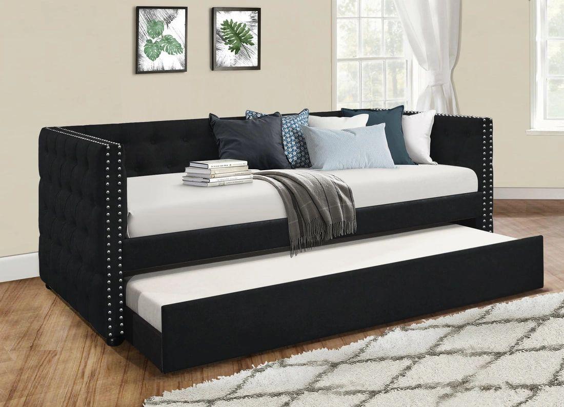 Courage Black Velvet Trundle Daybed