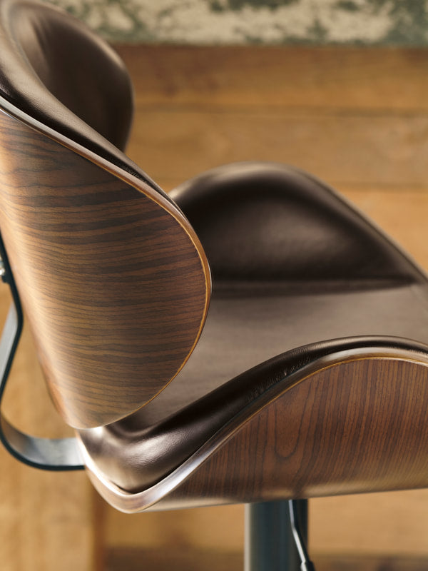 Brown/Black Vegan Leather & Faux Wood Barstool