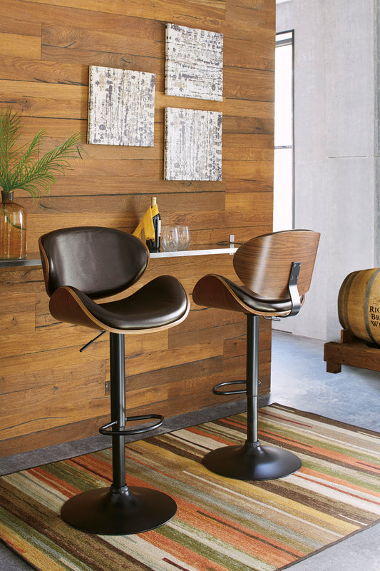 Brown/Black Vegan Leather & Faux Wood Barstool