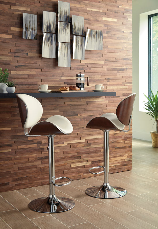 Bone White Vegan Leather & Faux Wood Barstool