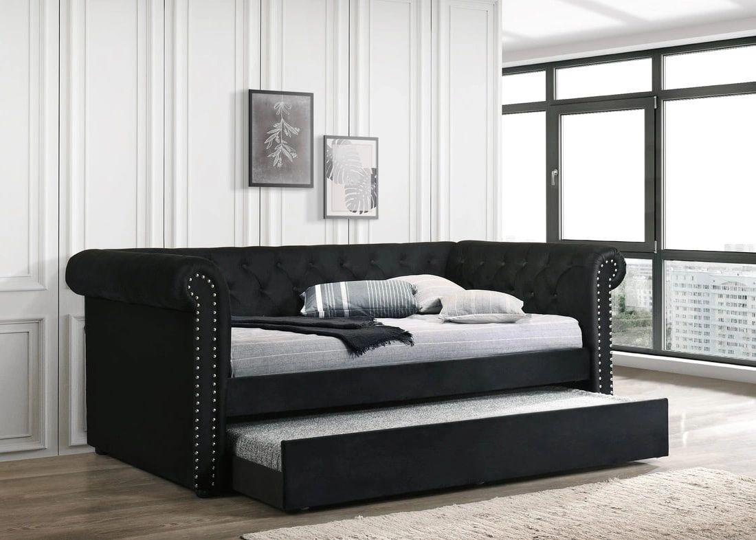 Oakmont Black Velvet Trundle Daybed